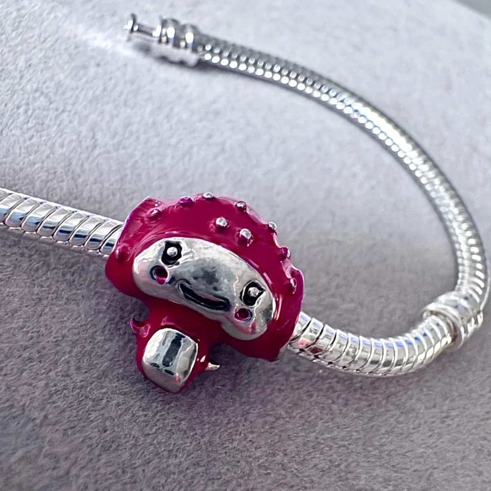 Red Mushroom Monster Charm Bracelet Bead Silver Enamel Fantasy Cute fits PANDORA